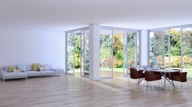 Modern parlak iç daire 3d render illüstrasyon