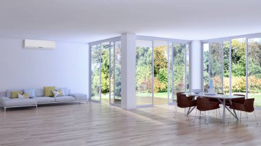 Modern parlak iç daire 3d render illüstrasyon