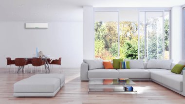 Modern parlak iç daire 3d render illüstrasyon