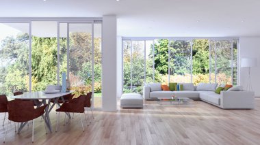 Modern parlak iç daire 3d render illüstrasyon