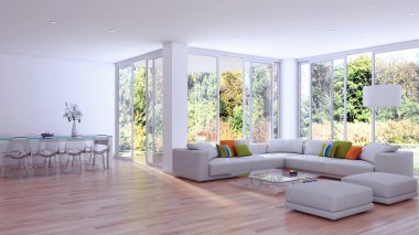 Modern parlak iç daire 3d render illüstrasyon