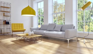 Modern parlak iç daire 3d render illüstrasyon