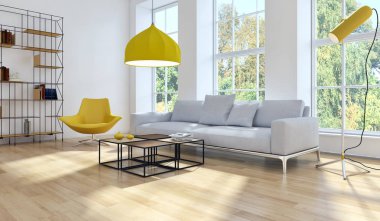 Modern parlak iç daire 3d render illüstrasyon