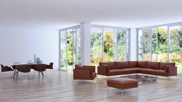 Modern, világos belső terek apartman 3d rendering illusztráció — Stock Fotó