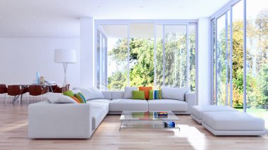 Modern parlak iç daire 3d render illüstrasyon