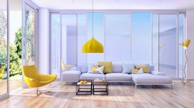 Modern parlak iç daire 3d render illüstrasyon