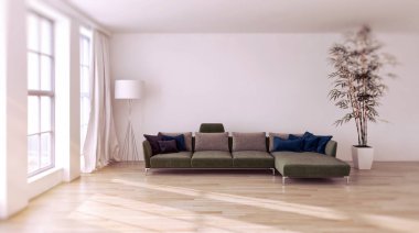 Modern parlak iç daire 3d render illüstrasyon