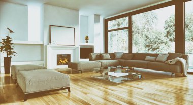Modern parlak iç daire 3d render illüstrasyon