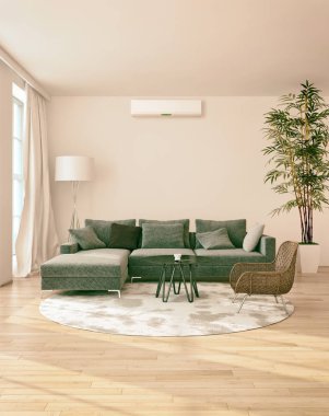 Modern parlak iç daire 3d render illüstrasyon