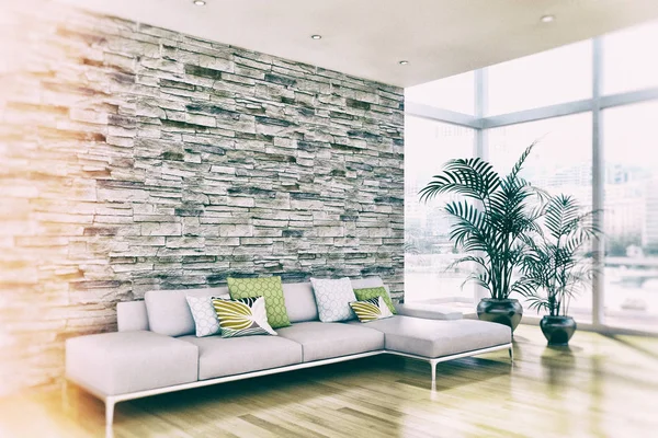 Moderne lichte interieur appartement 3d rendering illustratie — Stockfoto