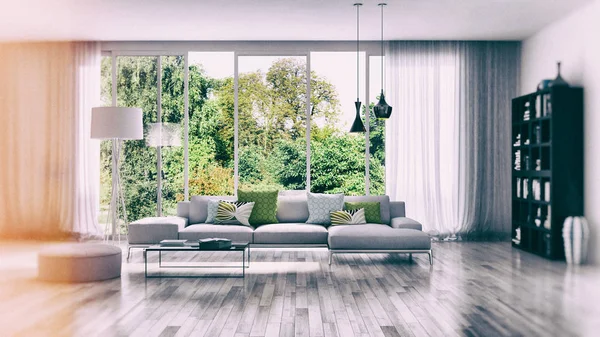 현대적인 밝은 인테리어 아파트 3d 렌더링 그림 — 스톡 사진