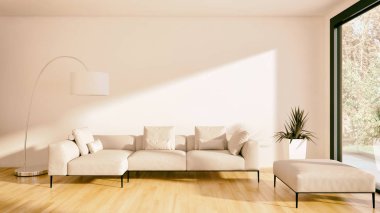 Modern parlak iç daire 3d render illüstrasyon