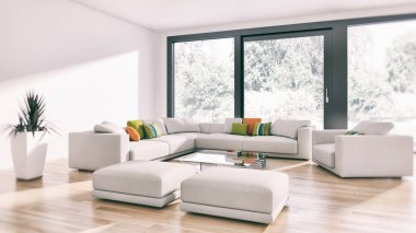 Modern parlak iç daire 3d render illüstrasyon