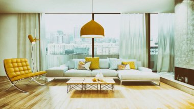 Modern parlak iç daire 3d render illüstrasyon