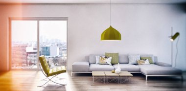 Modern parlak iç daire 3d render illüstrasyon