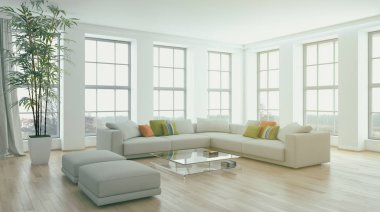 Modern parlak iç daire 3d render illüstrasyon