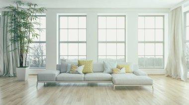 Modern parlak iç daire 3d render illüstrasyon