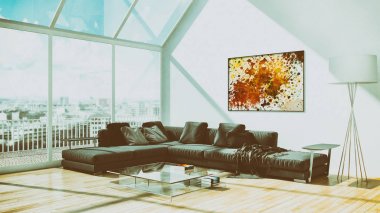 Modern parlak iç daire 3d render illüstrasyon