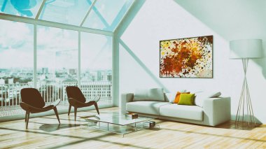 Modern parlak iç daire 3d render illüstrasyon