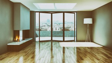 Modern parlak iç daire 3d render illüstrasyon