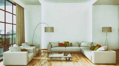 Modern parlak iç daire 3d render illüstrasyon