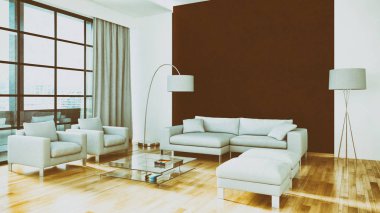 Modern parlak iç daire 3d render illüstrasyon