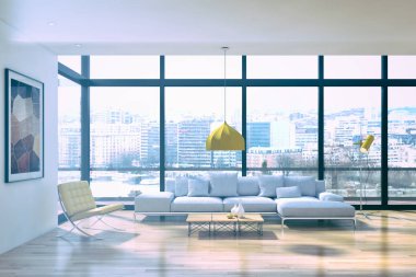 Modern parlak iç daire 3d render illüstrasyon