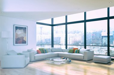 Modern parlak iç daire 3d render illüstrasyon