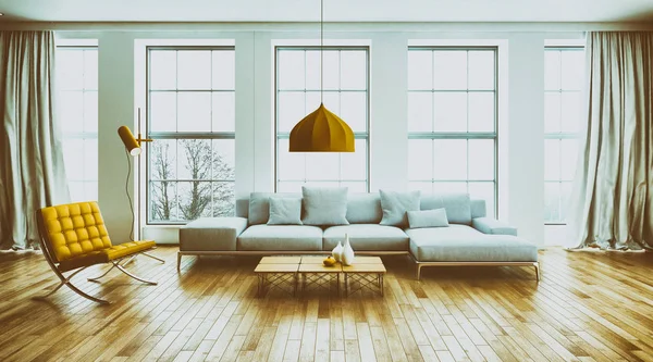 Modernos interiores luminosos apartamento 3D representación ilustración — Foto de Stock