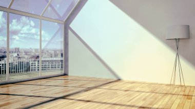 Modern parlak iç daire 3d render illüstrasyon