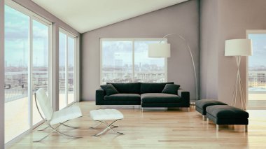 Modern parlak iç daire 3d render illüstrasyon