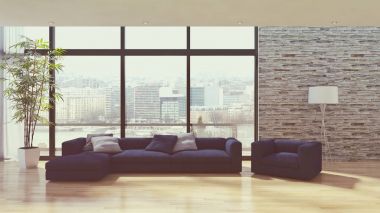 Modern parlak iç daire 3d render illüstrasyon