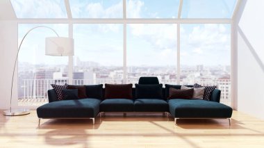 Modern parlak iç daire 3d render illüstrasyon