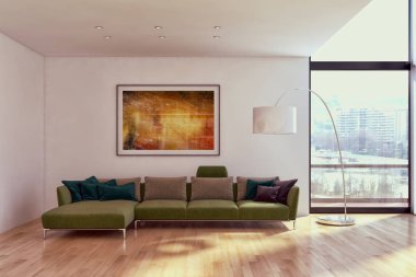 Modern parlak iç daire 3d render illüstrasyon