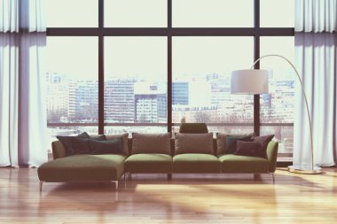 Modern parlak iç daire 3d render illüstrasyon