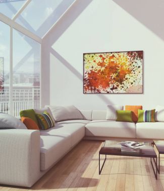 Modern parlak iç daire 3d render illüstrasyon