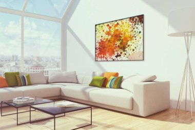 Modern parlak iç daire 3d render illüstrasyon