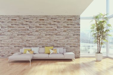 Modern parlak iç daire 3d render illüstrasyon