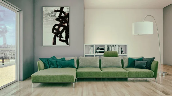 Moderne helle Innenräume Wohnung 3D-Rendering-Illustration — Stockfoto