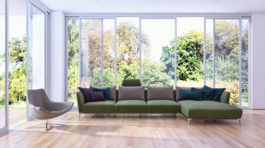 Modern parlak iç daire 3d render illüstrasyon