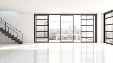 Modern parlak iç daire 3d render illüstrasyon