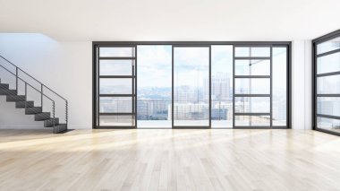 Modern parlak iç daire 3d render illüstrasyon