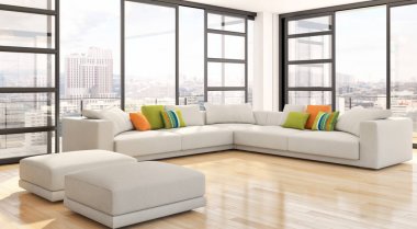 Modern parlak iç daire 3d render illüstrasyon