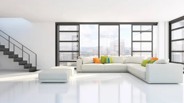 Moderne helle Innenräume Wohnung 3D-Rendering-Illustration — Stockfoto