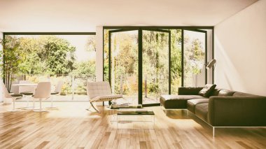 Modern parlak iç daire 3d render illüstrasyon