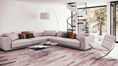 Modern parlak iç daire 3d render illüstrasyon