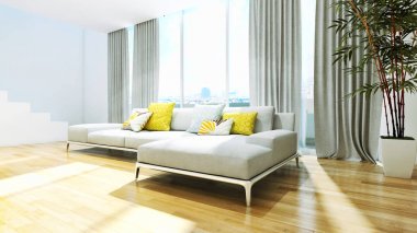 Modern parlak iç daire 3d render illüstrasyon