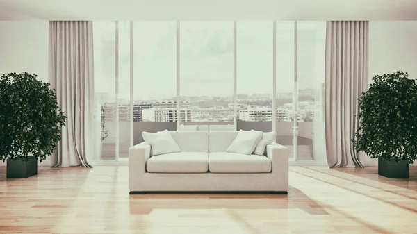 Modernos interiores luminosos apartamento 3D representación ilustración —  Fotos de Stock