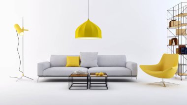 Modern parlak iç daire 3d render illüstrasyon