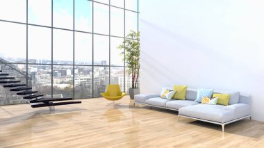 Modern parlak iç daire 3d render illüstrasyon
